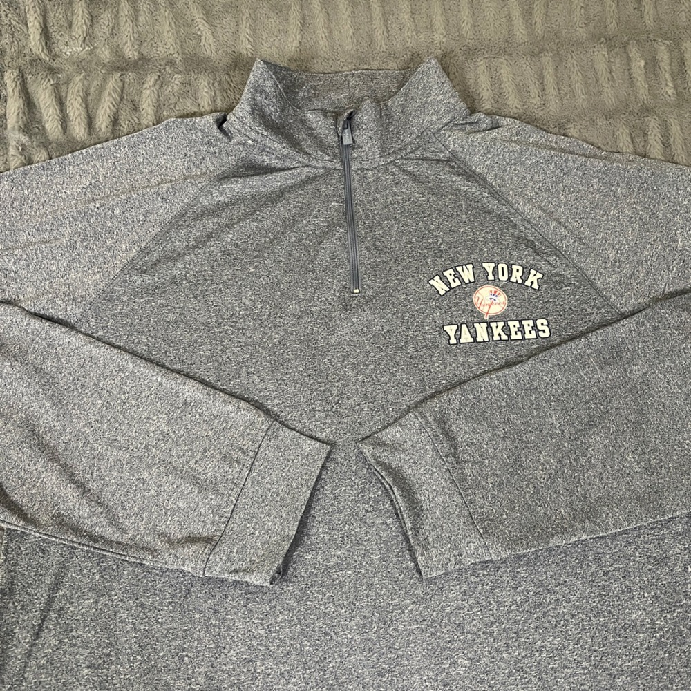 Stitches‎ New York Yankees Mens Medium 1/4 Zip Pullover Heather Gray MLB 94492